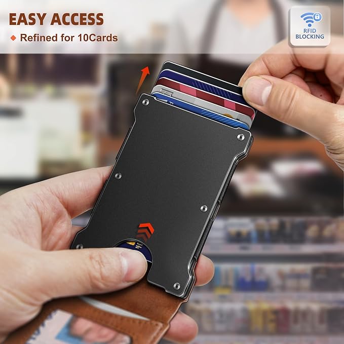 KEMISANT Men Wallet- Slim Wallet Money Clip For Gift Men in Front Pocket 12Cards-Metal Case with Magnetic Flip