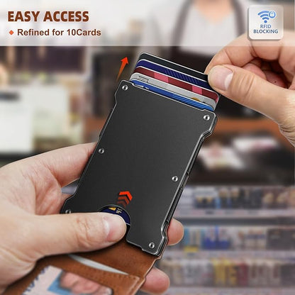 KEMISANT Men Wallet- Slim Wallet Money Clip For Gift Men in Front Pocket 12Cards-Metal Case with Magnetic Flip
