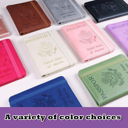 Melsbrinna Premium Leather Passport Holder Covers Case, Waterproof Rfid Blocking Travel Wallet Passport Holder with Pen Holder, Cute Passport Book for Women/Men