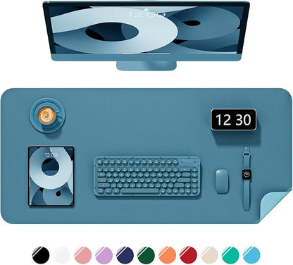 Desk Pad, 35.5" x 17" PU Leather Non-Slip Desk Mat Large Mouse Pad for Desktop, Waterproof Laptop Computer Writing Mat for Office, Home, Work, Gaming, Dark Blue