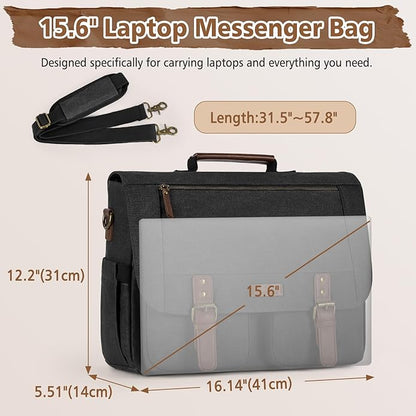 RAINSMORE Messenger Bag for Men, 15.6-17.3 inch Laptop Bag, Canvas Briefcase with Luggage Strap, Satchel for College Work