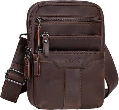 Leather Messenger Bag for Men, Small Leather Sling Shoulder Bag Messenger Pack for Men, Man Purse