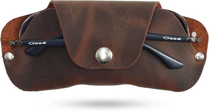 Toprank Leather Eyeglass Case - Handmade Slim Sunglasses Holder, Genuine and Universal Fit for Men and Women