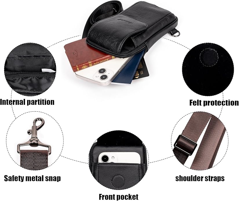 Small Crossbody Bag for Men Women - Genuine Leather Mini Sling Bag with Charging Port