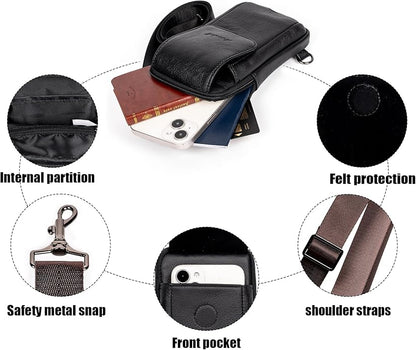 Small Crossbody Bag for Men Women - Genuine Leather Mini Sling Bag with Charging Port
