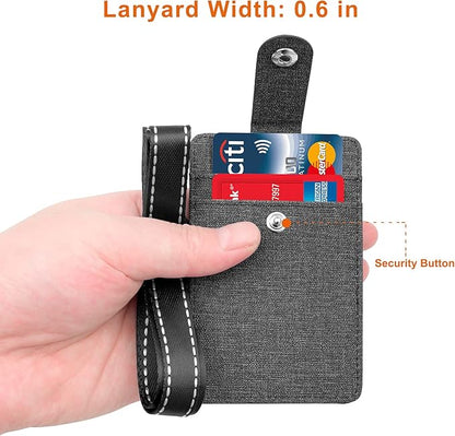 Life-Mate Badge Holder - Leather ID Card Holder Wallet Case with 3 Cards Slot and Neck Lanyard/Strap. Additional Retractable Badge Reel with Belt Clip (Black, Linen Finish)