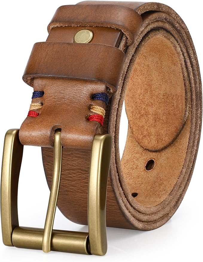 SANSTHS Mens Full Grain Cow Leather Belt Heavy Duty Work Belt Casual Every Day Belt for Jeans