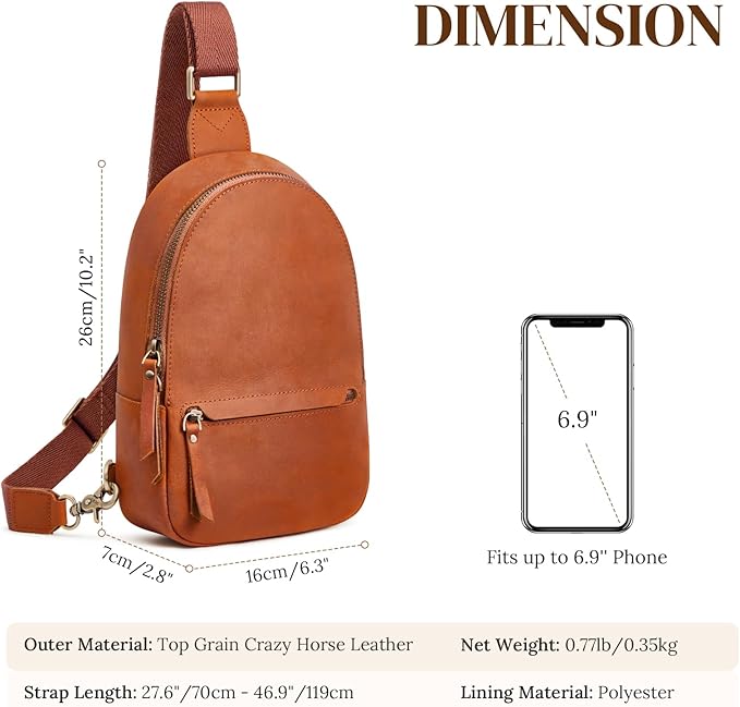 S-ZONE Leather Sling Bags for Women Men, Fanny Packs, Small Crossbody Purse Chest Bag with RFID Blocking