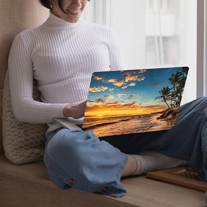 KEROM Compatible with MacBook Pro 13 inch Case 2022-2016 Release M2 M1 A2338 A2289 A2251 A2159 A1989 A1706, Plastic Hard Shell Case & Keyboard Cover, Has Logo Cutout, Beach Sunset
