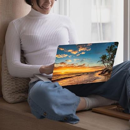 KEROM Compatible with MacBook Pro 13 inch Case 2022-2016 Release M2 M1 A2338 A2289 A2251 A2159 A1989 A1706, Plastic Hard Shell Case & Keyboard Cover, Has Logo Cutout, Beach Sunset