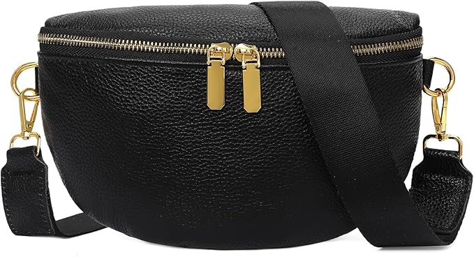 GAEKEAO Crossbody Bags for Women Fashion Sling Purse Fanny Pack Leather Belt Bum Bag Chest Shoulder Bag for Travel Black