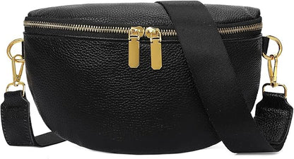 GAEKEAO Crossbody Bags for Women Fashion Sling Purse Fanny Pack Leather Belt Bum Bag Chest Shoulder Bag for Travel Black