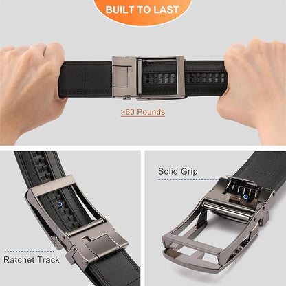GAEKEAO Ratchet Belt for Men Genuine Leather 1 3/8" - Micro-Adjust Buckle Trim to Fit Dress Belt Casual to Formal Gift Boxed