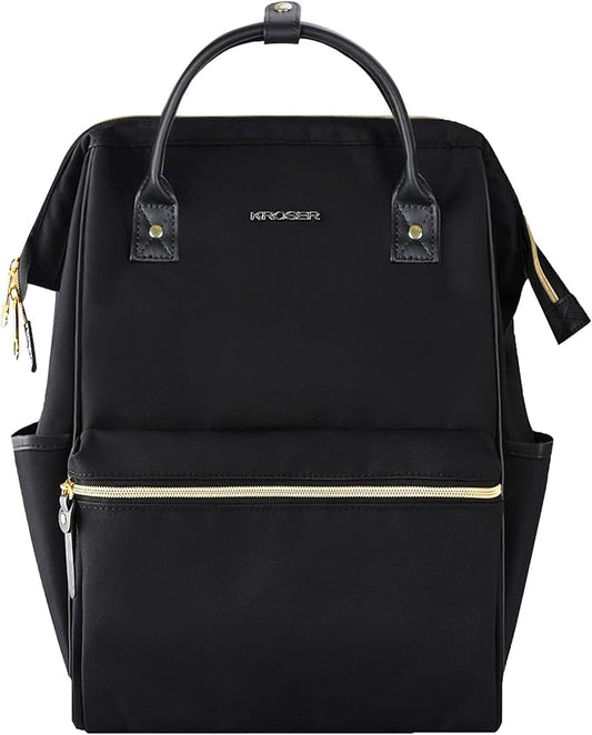 KROSER Laptop Backpack 17" Stylish Backpack Water Repellent College Casual Daypack with USB Port Travel Business Work Bag for Men/Women-Black