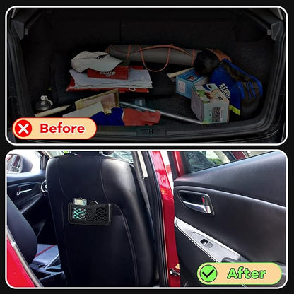 Frienda 2 Pcs Car Storage Net Bag, ABS Plastic Framed Mesh Net Holder, Phone & Cargo Organizer with Screws for Auto, Rv, Boat, Truck Pocket Storage (6.7 x 3.15 Inch)