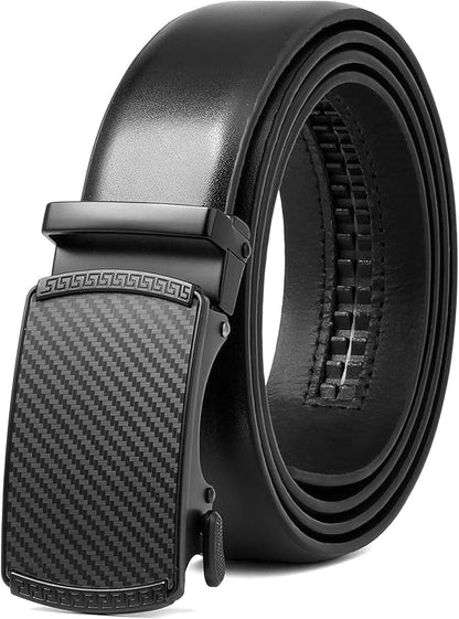 SENDEFN Men's Leather Belt - Automatic Ratchet Slide Buckle, Easy Trim-to-Fit Function, Packaged with Gift Box