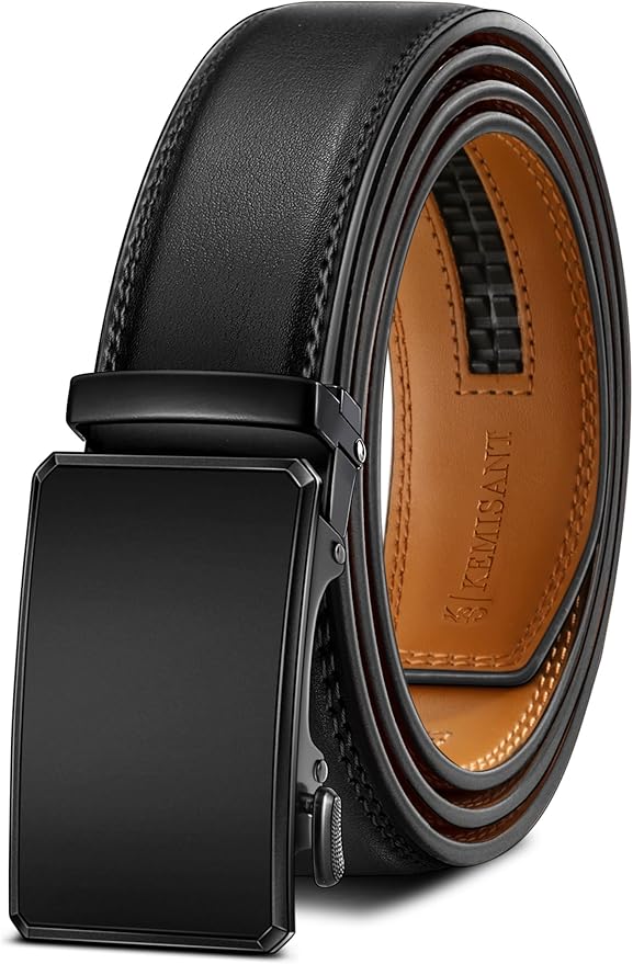 KEMISANT Men Belt Ratchet Click Belt Genuine Leather Adjustable For Men Golf Dress Casual Jeans 1 3/8-Cut For Fit