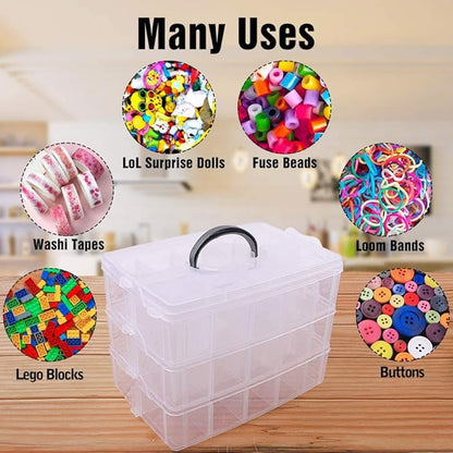 SGHUO 3-Tier Stackable Storage Container Box with Dividers-30 Compartments, Bead Organizers for Art Craft Storage, Washi Tape, Kids Toys, Jewelry, Beauty & Sewing Supplies