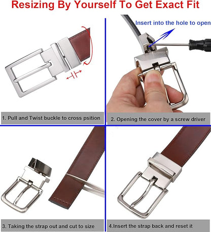 Lavemi Mens Belt Reversible 100% Italian Leather Dress Casual,One Reverse for 2 Colors,Trim to Fit