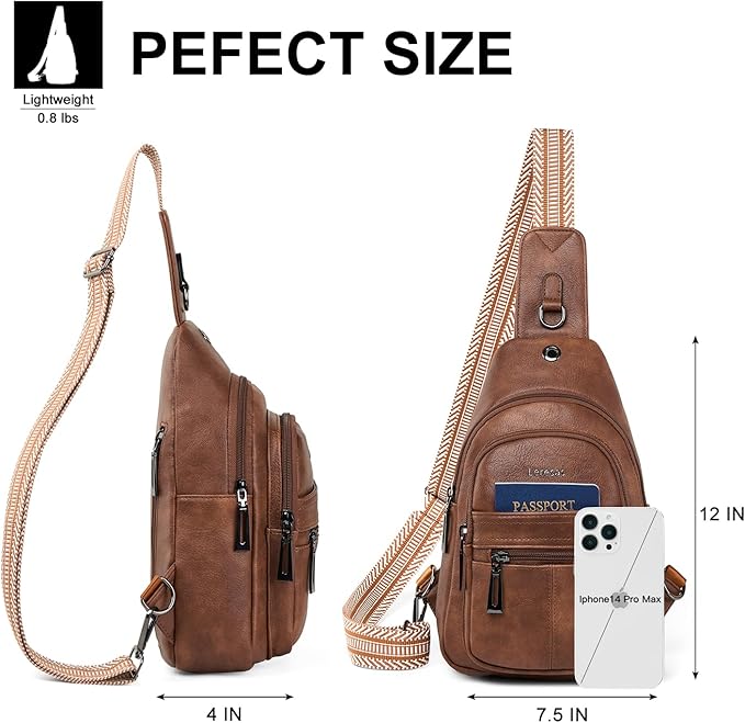 Leresas 7L Sling Bag for Women Vegan Leather Crossbody Purse Chest Bags Fashionable Trendy Fanny Pack with Travel, Brown