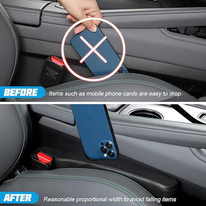 Mandark Car Seat Gap Filler, 2PCS Leather Vehicle Gap Stopper to Fill Between Seat and Console, Automotive Crevice Plug Blocker Accessories from Dropping, Universal for SUV, Sedan, Truck (Black)