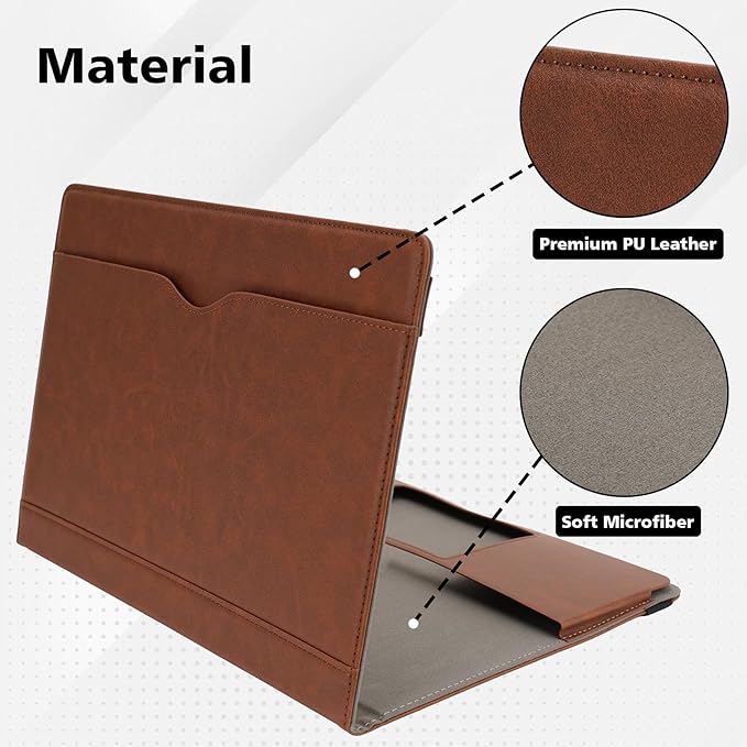 TYTX Compatible with MacBook Air 13 Inch Leather Case, for Model A2337 M1 A2179 A1932 2018-2021 Retina Display Touch ID, PU Leather Laptop Case with Pocket for Papers and Pen Holder, Dark Brown