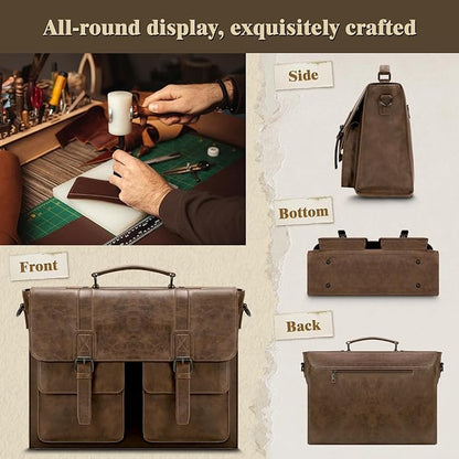 Leather Messenger Bag for Men 15.6 Inch Vintage Laptop Bag Waterproof Briefcases for Men Computer Bag Satchel for Work/Office