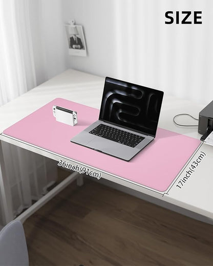 Leather Desk Pad Protector,Desk Mat,Large Mouse Pad, Non-Slip Desk Pad, Waterproof PU Leather Desk Blotter Mat, Desk Cover for Office and Home (Pink, 36" x 17")
