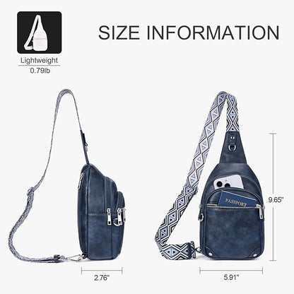 Anti Theft Crossbody Bags for Women Travel Chest Sling Bag Leather RFID Purse Fanny Pack Blue