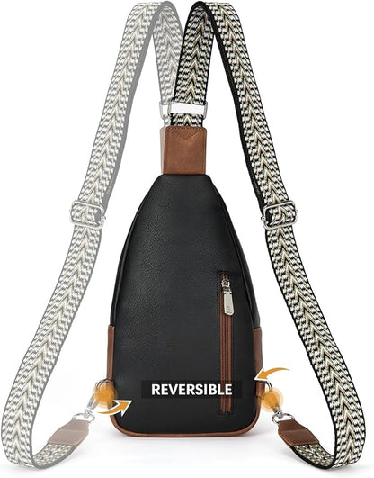 BOSTANTEN Sling Bag for Women Leather Crossbody Bag Vintage Cross Body Purse for Travel with Guitar Strap, Bohemian Style