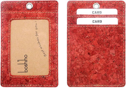 Cork Badge Holder, Boshiho Vertical Style Eco-Friendly Natural Cork Name ID Card Holder with Lanyard (Cork Red)
