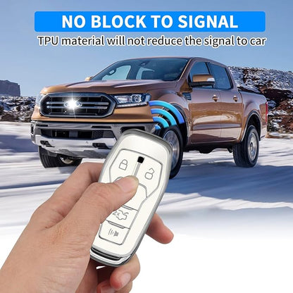 QBUC for Ford Key Fob Cover with Keychain Compatible with Ford Explorer F150 Fusion Mustang Edge Lincoln MKC 5 Buttons Smart Key (White,Series 2)