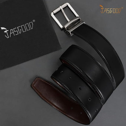 JASGOOD Men's Belt, Reversible Leather Belts for Men for Dress Pants, One Reverse For 2 Sides Casual Belt