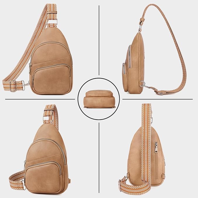 CLUCI Small Sling Bag for Women, Vegan Leather Fanny Pack Crossbody Bags for Women, Chest Bag With Guitar Strap