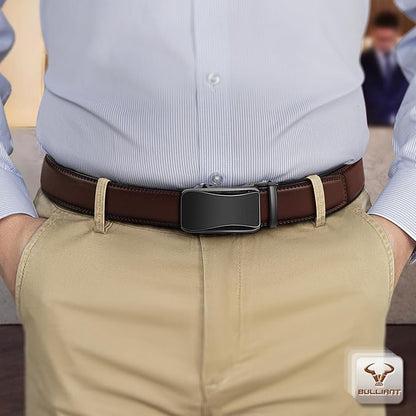 BULLIANT Mens Ratchet Belt,Leather Adjustable Slide Belt For Gift Mens Dress Casual 1 3/8",Size Adjustable