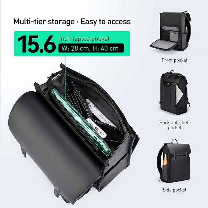 MARK RYDEN Slim Laptop Backpack for Men – Stylish Leather Commuter Business Backpack, 20L Water-Resistant 15.6 Inch Computer Bag with Magnetic Clasp, Lightweight Daypack for Office, Travel & Daily Use