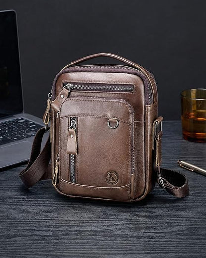 Men's Vinatge Leather Crossbody:Compact with Organized Pockets,Stylish & Functional for Everyday Carry