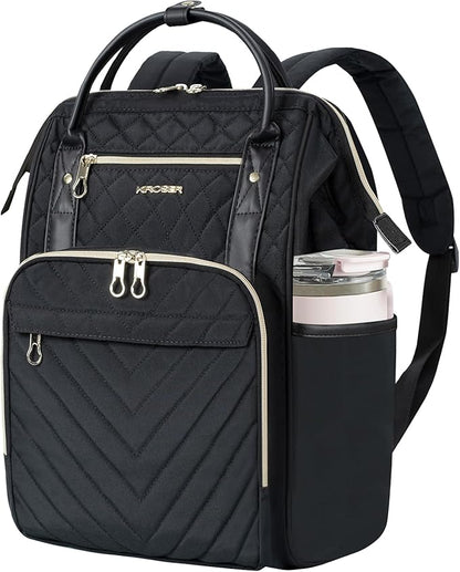 KROSER Laptop Backpack 17" Stylish Backpack Water Repellent College Casual Daypack Travel Business Work Bag for Men/Women-Quilted | Water Repellent, College, Casual Daypack, USB Port, Travel, Business