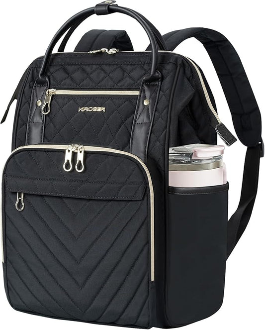 KROSER Laptop Backpack 17" Stylish Backpack Water Repellent College Casual Daypack Travel Business Work Bag for Men/Women-Quilted | Water Repellent, College, Casual Daypack, USB Port, Travel, Business