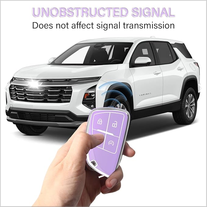 QBUC for Chevy Key Fob Cover with Keychain Soft TPU Protection Case Compatible with 2021-2026 Chevy Colorado Equinox Silverado GMC Canyon Sierra Terrain 4-Buttons(Chrome Trim Purple)