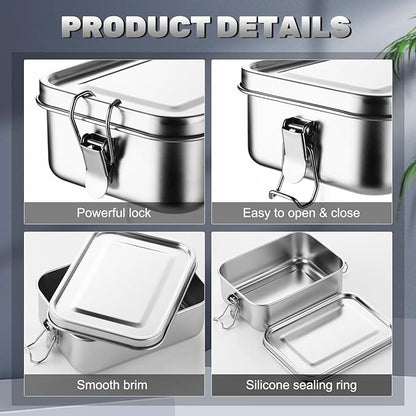 Umigy 4 Pcs Stainless Steel Food Containers Metal Bento Lunch Box Stainless Steel Food Storage Containers, Lockable Clips to Leak Proof, Reusable Dishwasher Snack Boxes for Work (850ml)
