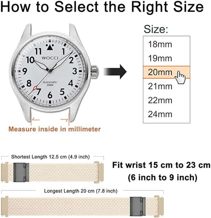 WOCCI 18mm Braided Nylon Watch Band for Men and Women, Quick Release, Black Stainless Steel Buckle (Starlight)