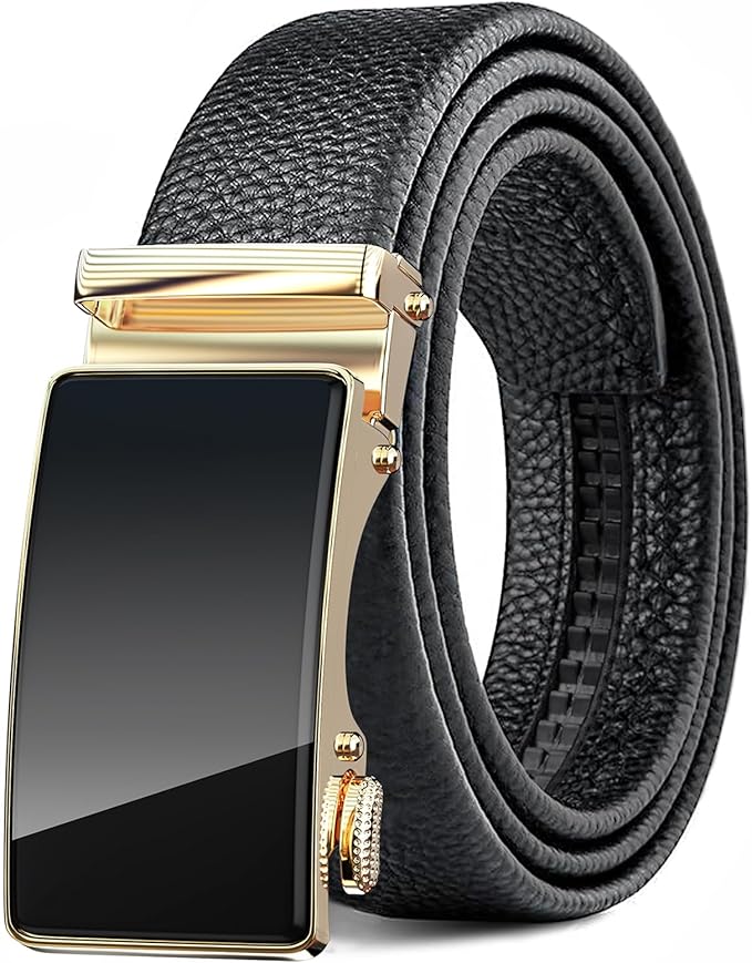Men's Belt,Leather Ratchet Dress Belts with Sliding Adjustable Belts Dress Casual Jeans Comfort Trim to Fit