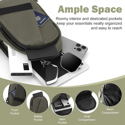 Hoedia Crossbody Sling Bag for Men Women, Shoulder Cross Body Bag EDC Back Pack with Reflective Strip and Multi-pocket