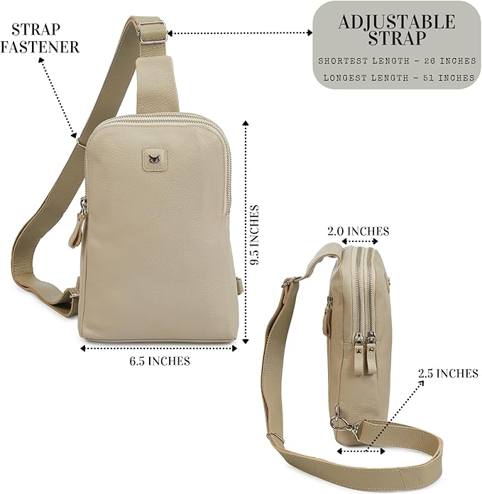 Leather Sling Bag for Women Genuine Crossbody Purse Small Trendy Cross Over Chest with Phone and Credit Card Slots (Beige Nappa)