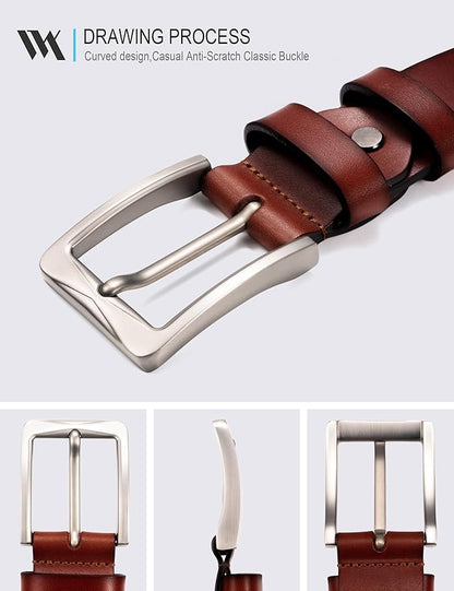 WOLFANT 1.5" Full Grain Leather Belt for Men in Gift Box,100% Italian Real Solid Leather