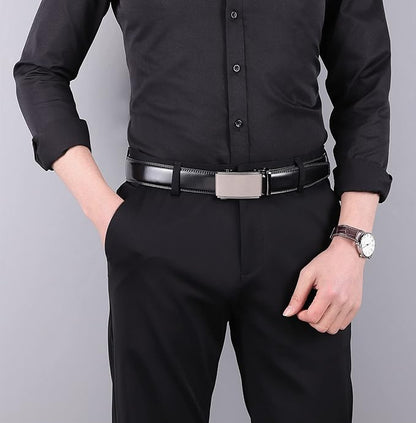 Lingli Men's Belt,Ratchet Dress Belt with Automatic Buckle Brown/Black-Trim to Fit-35mm wide