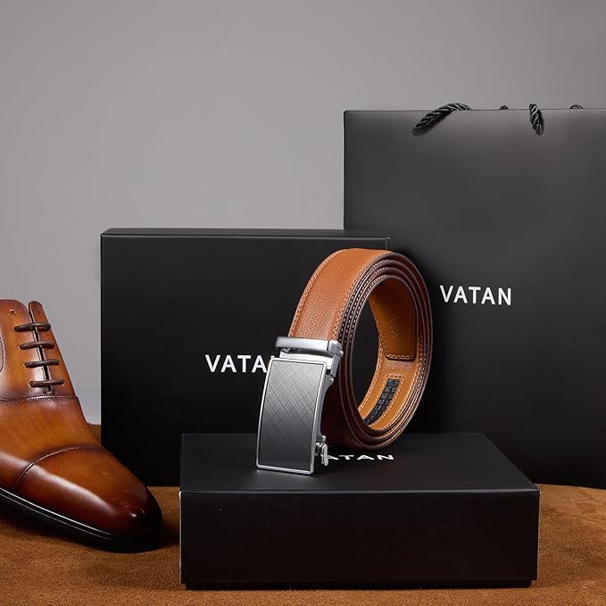 VATAN Men's Belt Leather Ratchet Belt for Men Dress Casual Every Day with Adjustable Buckle, Trim to Fit