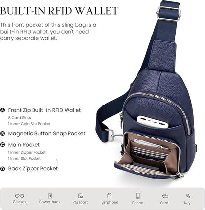 befen Genuine Leather Small Crossbody Sling Bags for Women Anti-Theft Fanny Packs Chest Bags Purse with Built in RFID Wallet