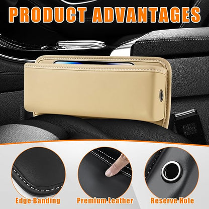 Ziciner Car Seat Gap Organizer, Premium Leather Auto Seat Storage Box, Vehicle Adjustable Front Seat Gap Filler, Car Seat Side Pocket Organizer for Phones, Glasses, Keys, Money, Cards (Beige)